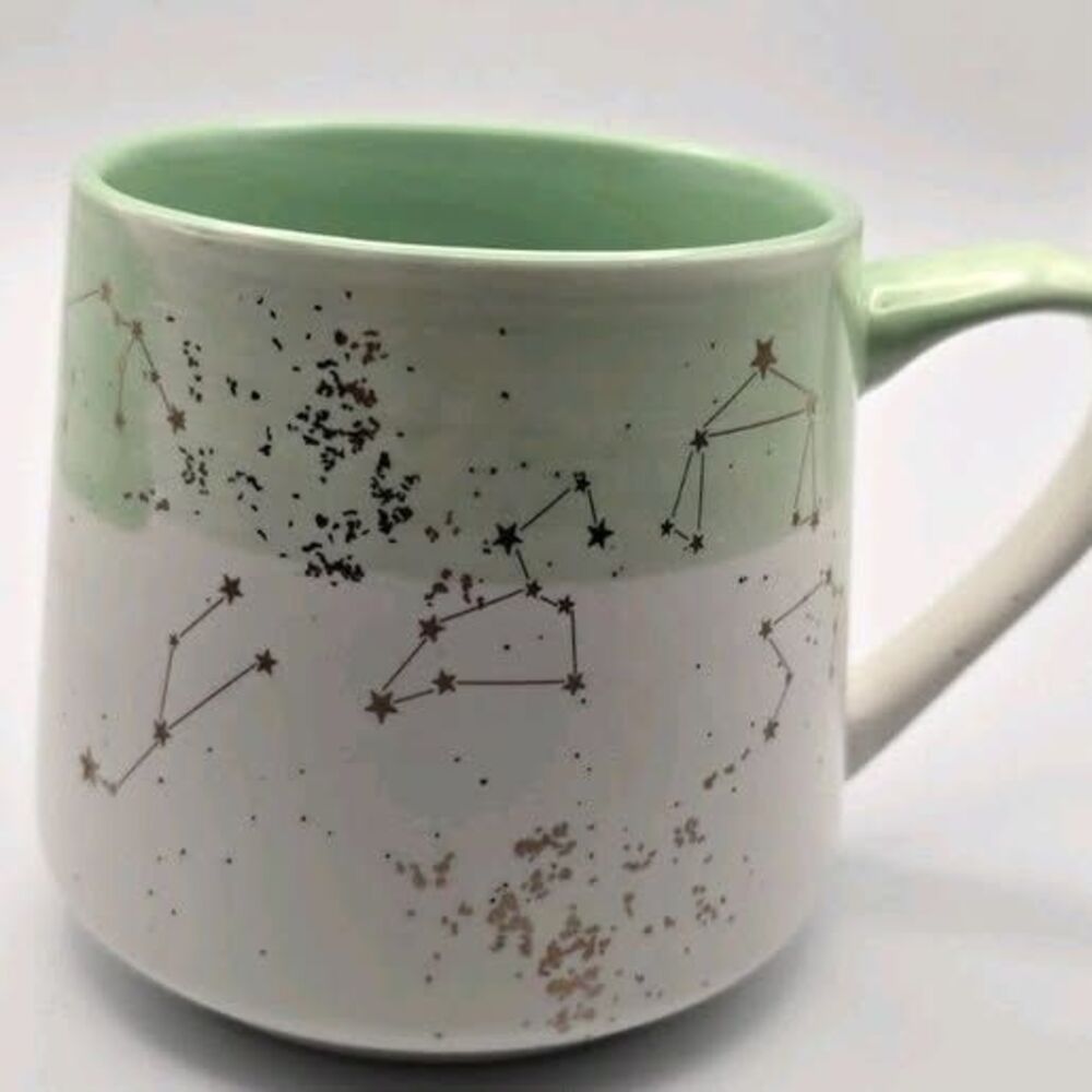 Celestial Constellation Coffee Mug Mint Green and White Astrology Stars